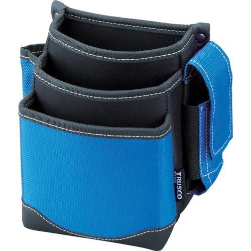 【TRUSCO】ＴＲＵＳＣＯ　腰袋　３段　携帯電話ホルダー付き　ブルー